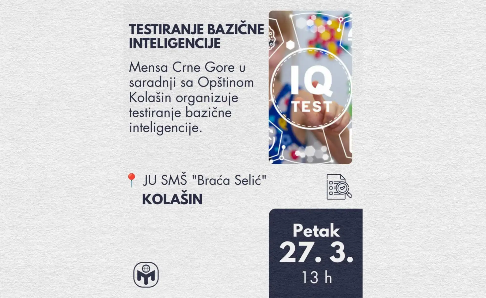 Testiranje bazične inteligencije u Kolašinu 27. 3. 2026.