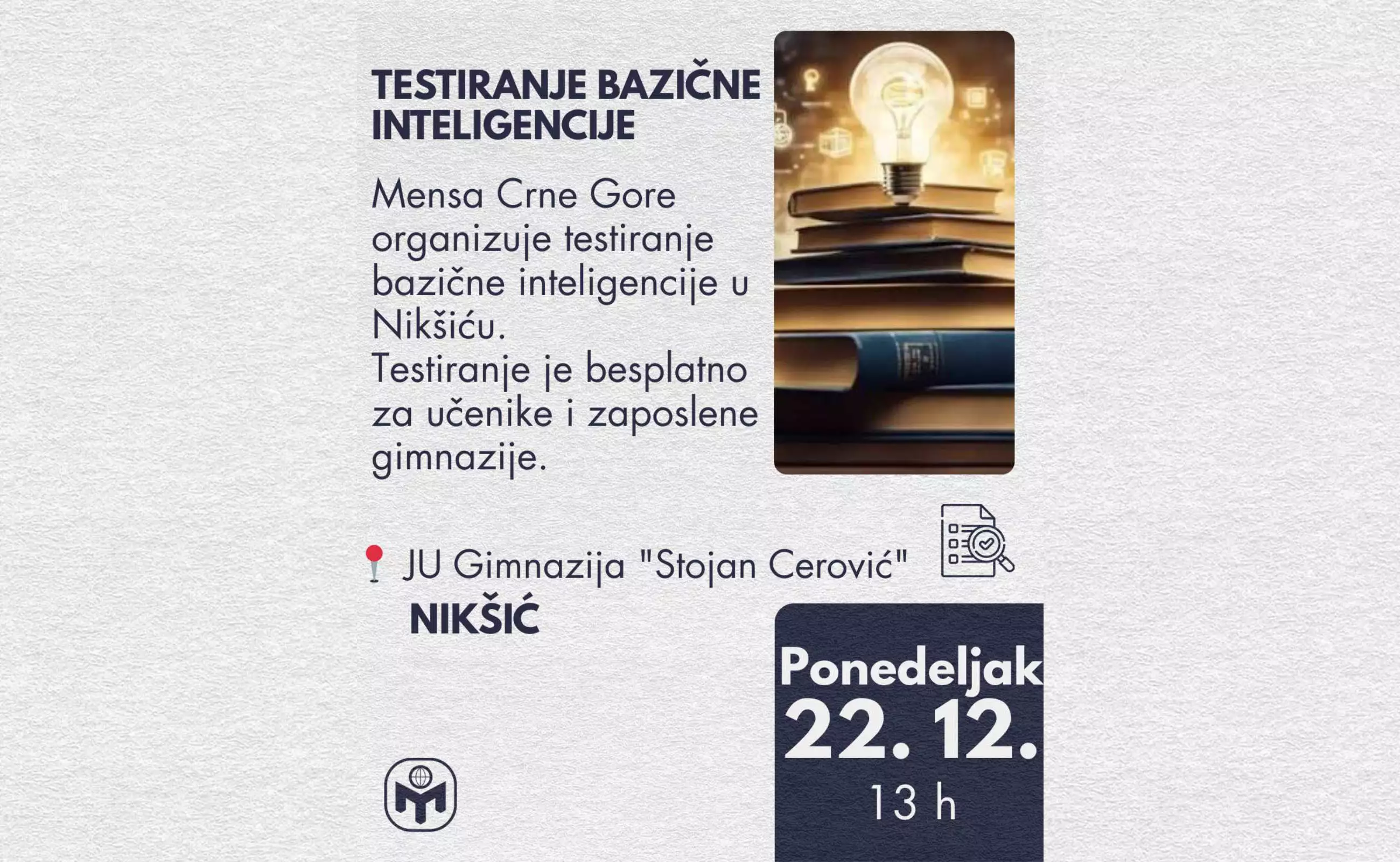 Testiranje bazične inteligencije u Nikšiću 22. 12. 2025. godine