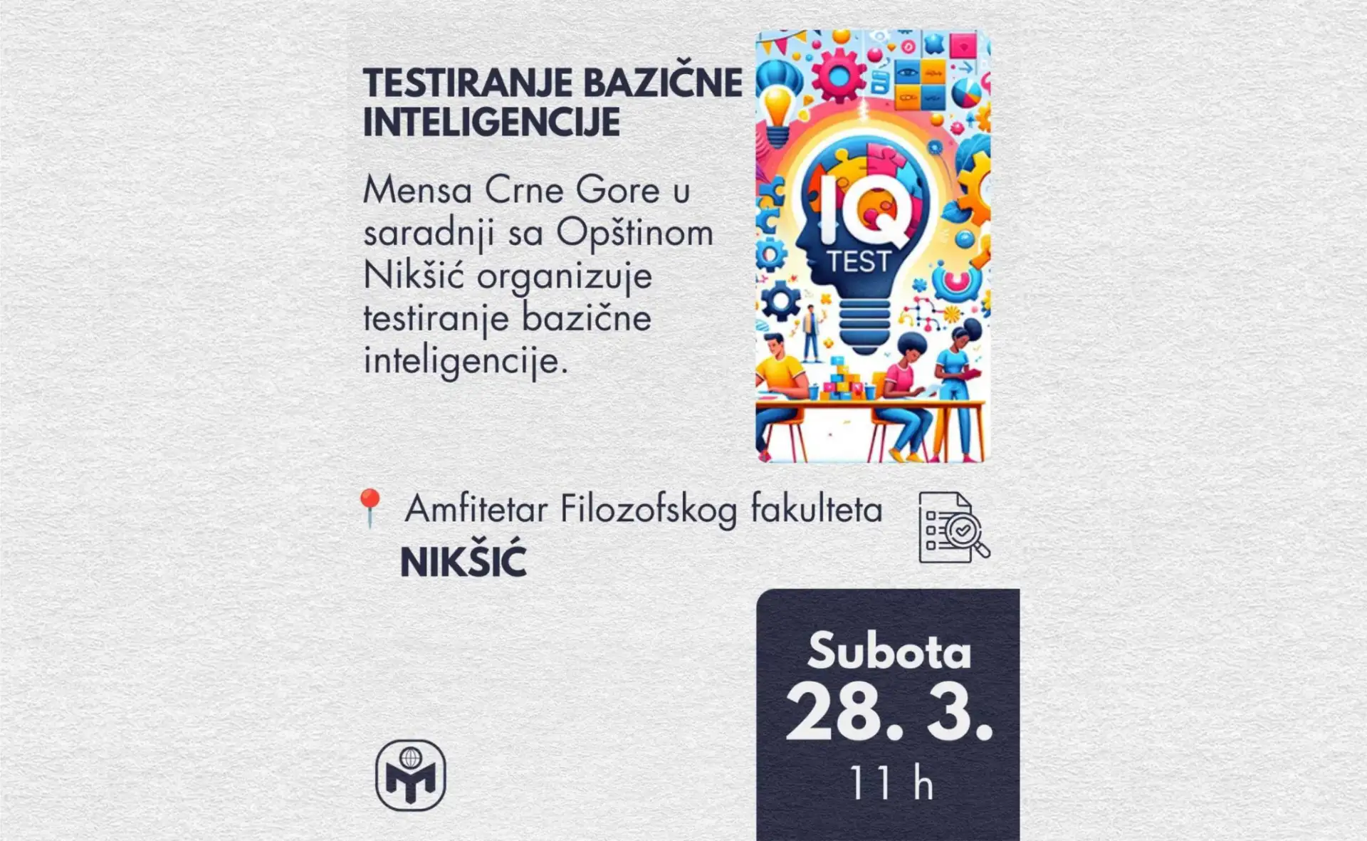 Testiranje bazične inteligencije u Nikšiću 28. 3. 2026.