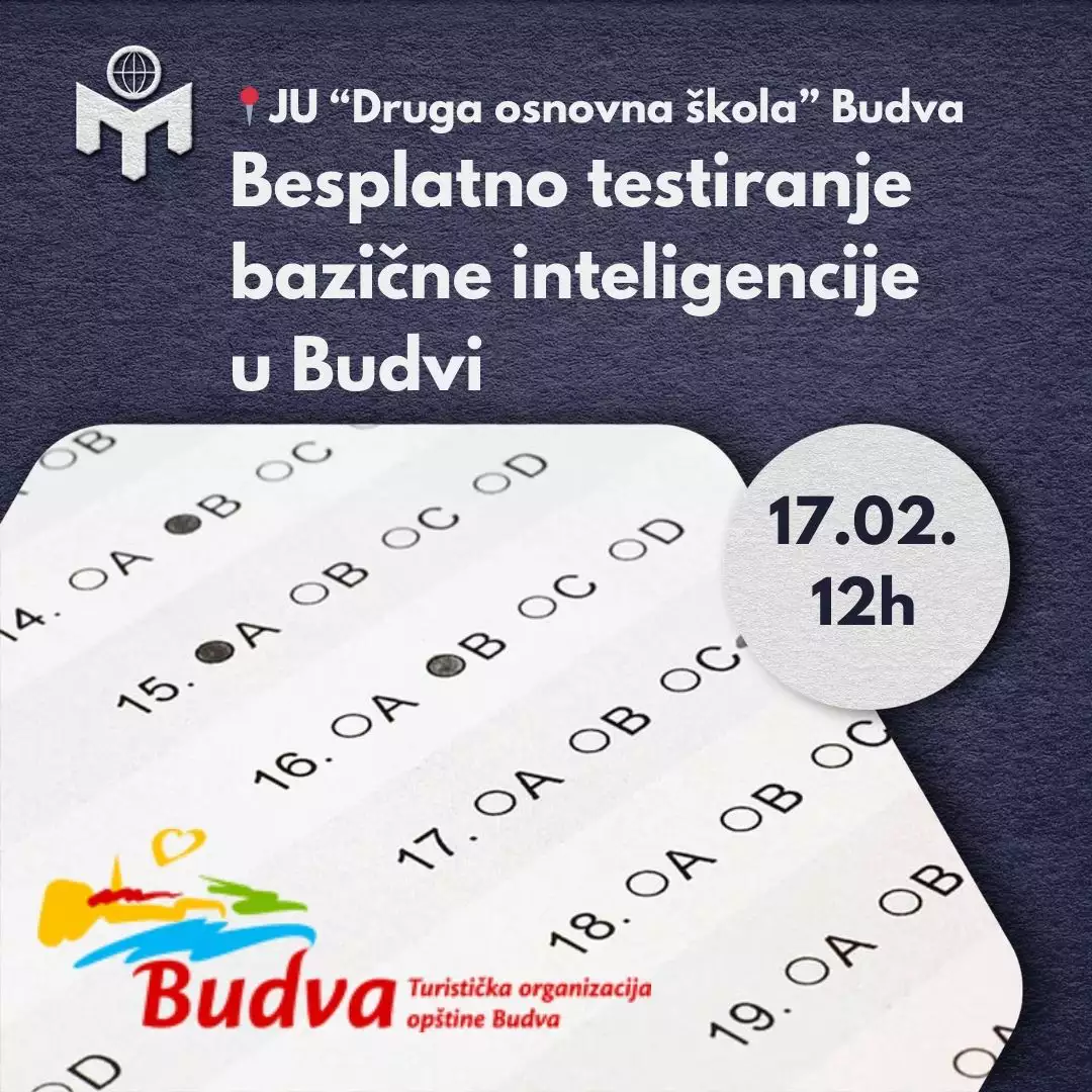 Mensa Crne Gore u saradnji sa TO Budva organizuje besplatno testiranje bazične inteligencije u Budvi 17. februara