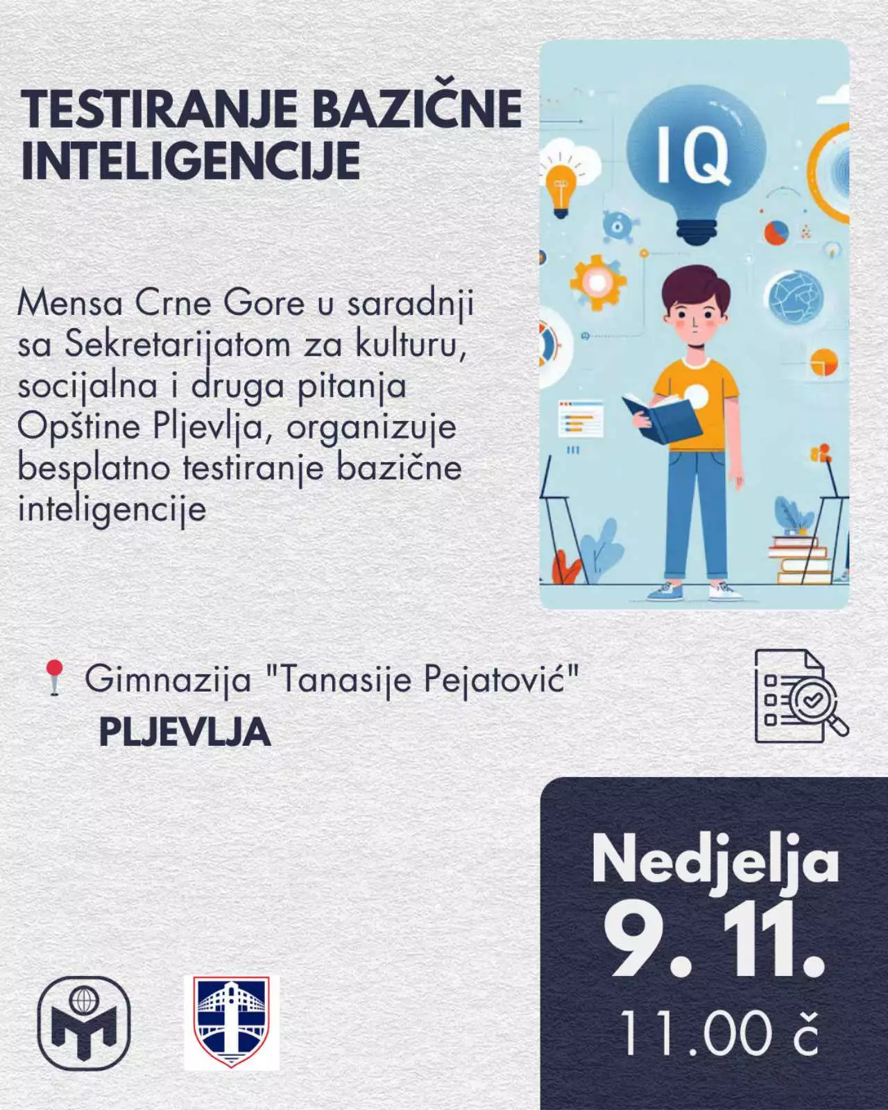 Testiranje bazične inteligencije u Pljevljima 9. 11. 2025. godine
