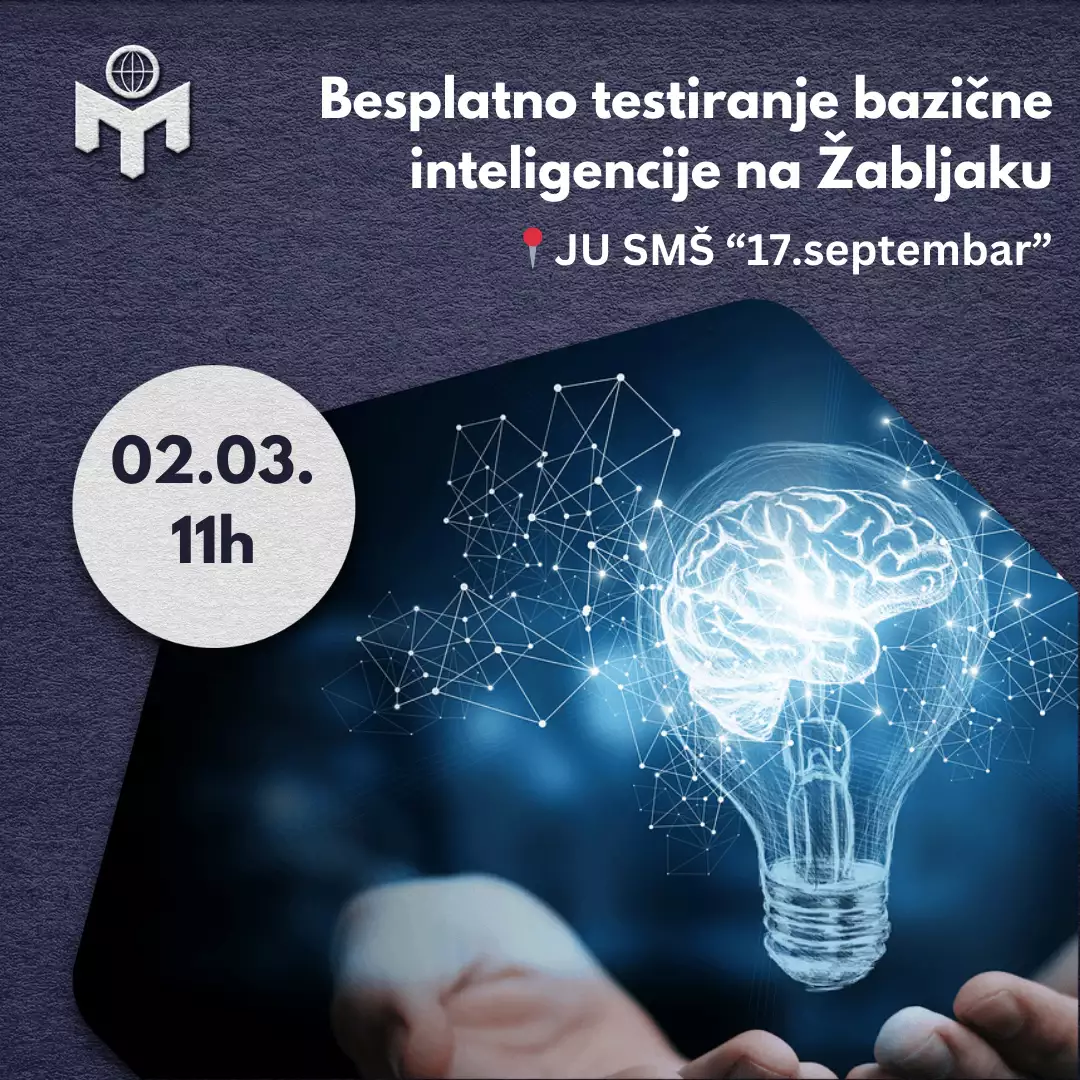 Mensa Crne Gore u saradnji sa Opštinom Žabljak organizuje besplatno testiranje bazične inteligencije na Žabljaku, subota 2. mart